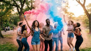 Scopri i fumogeni colorati di Fuochi Jupiter: categoria F1, senza patentino, perfetti per gender reveal, feste in giardino e sessioni fotografiche. Due formati disponibili.